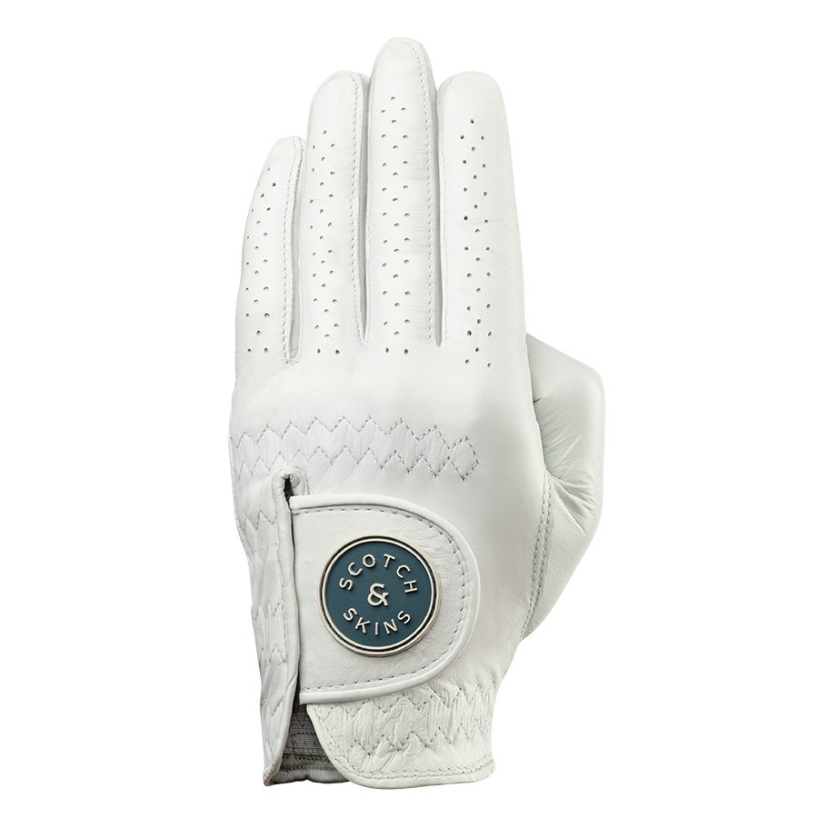 Bone White and Burn Blue golf glove back