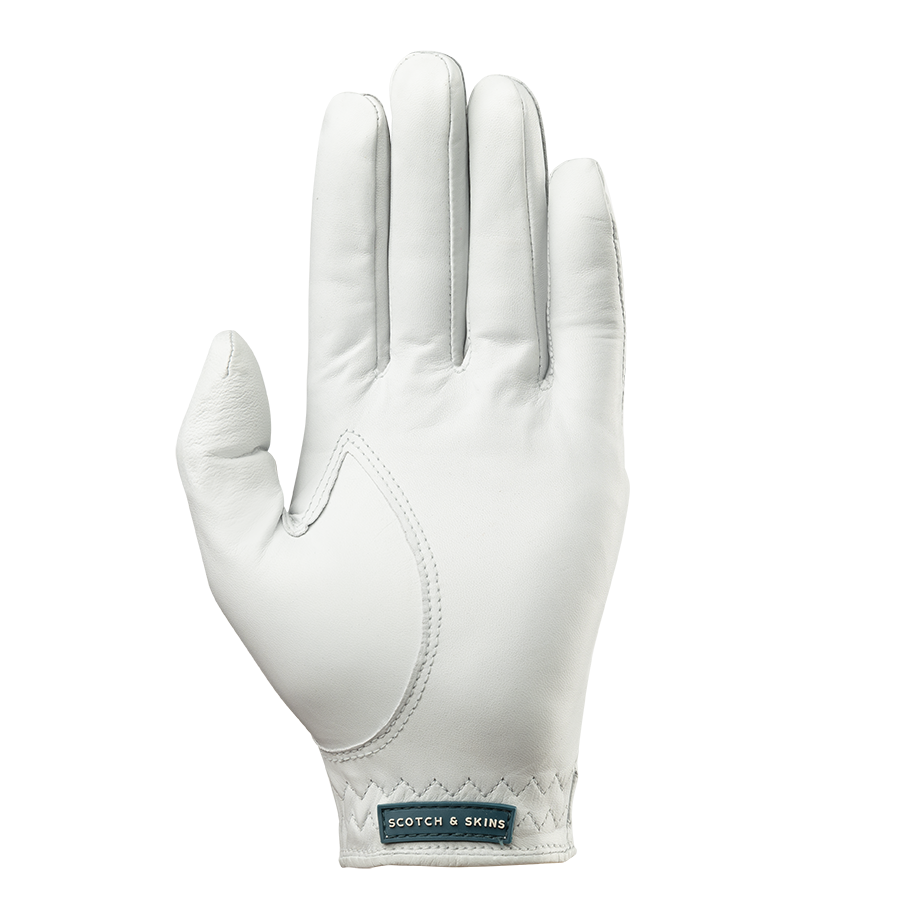 Bone white and Burn Blue golf glove front